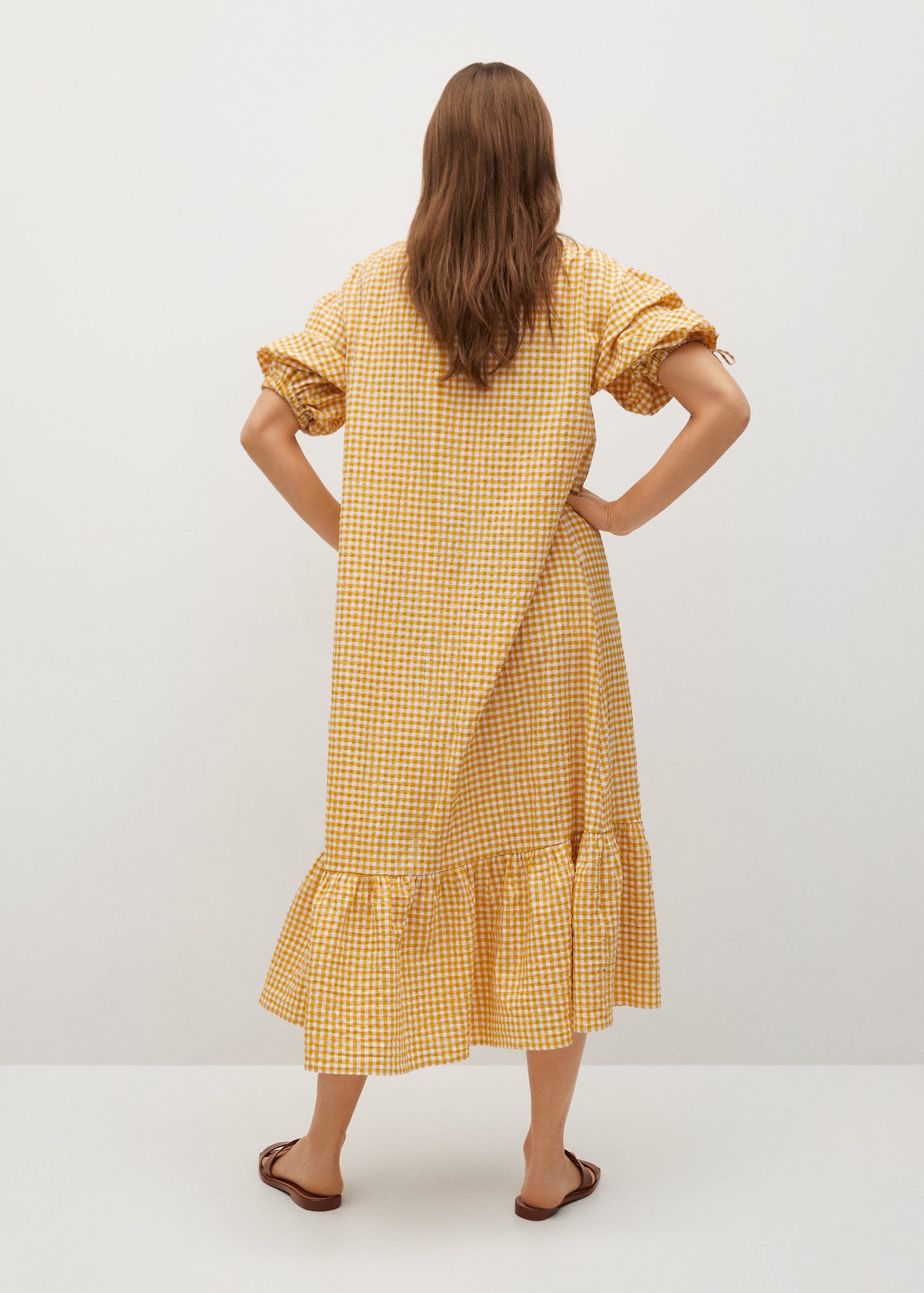 mango gingham midi dress Checkered midi dress with ruched detail