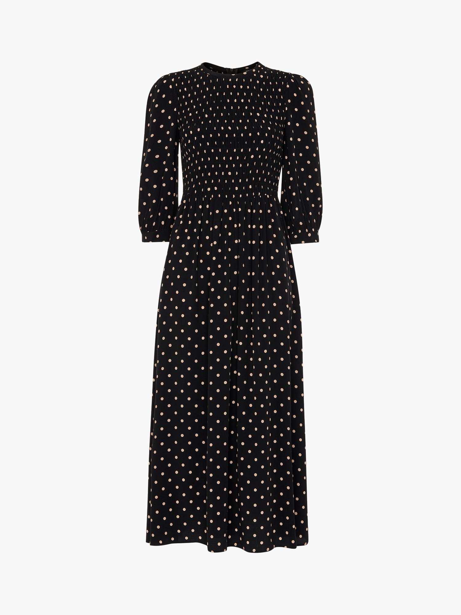 shirred polka dot midi dress Ischia Dress - Navy Flock Dot