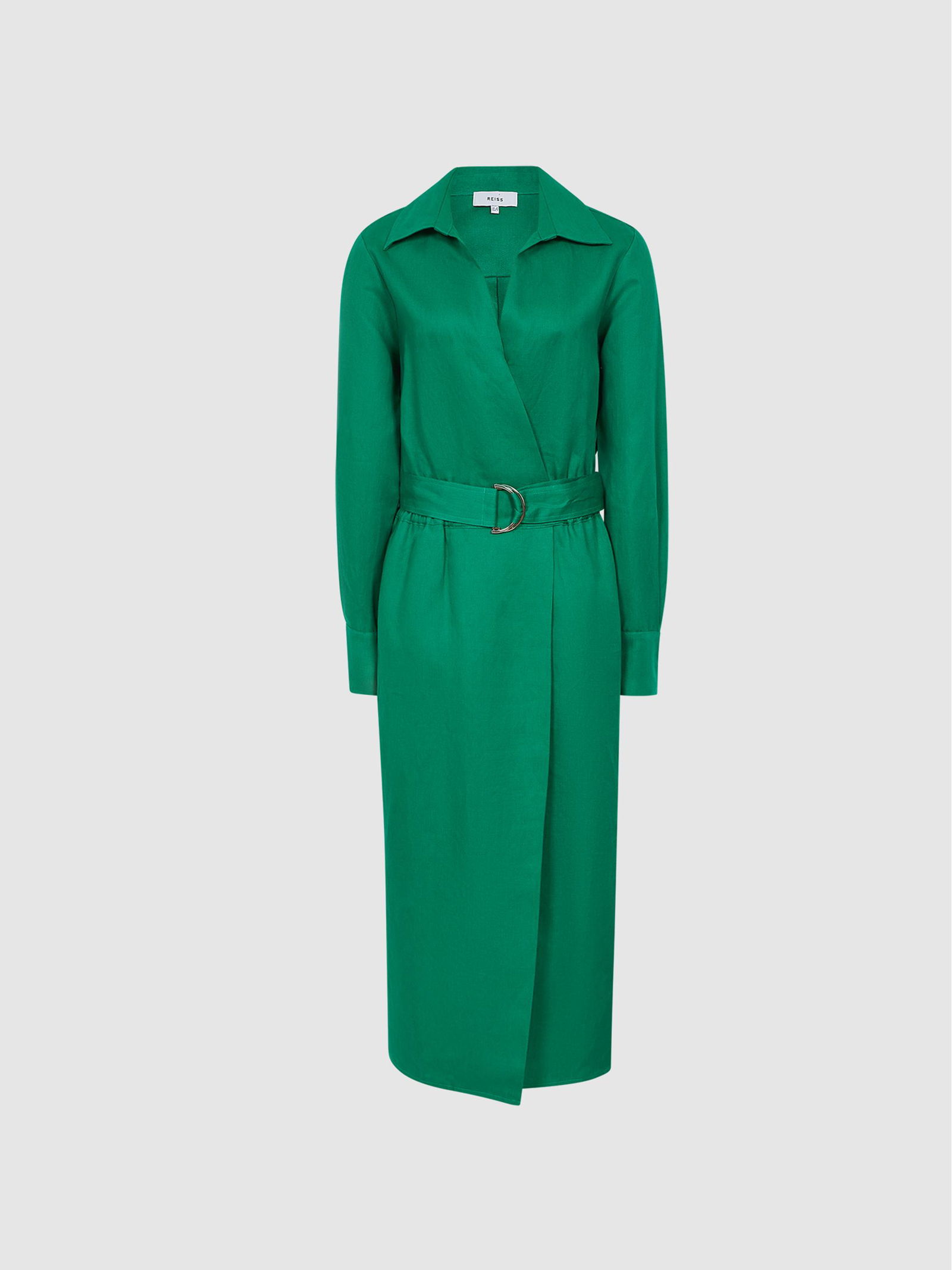 REISS Emily Linen Blend Belted Dress | endource