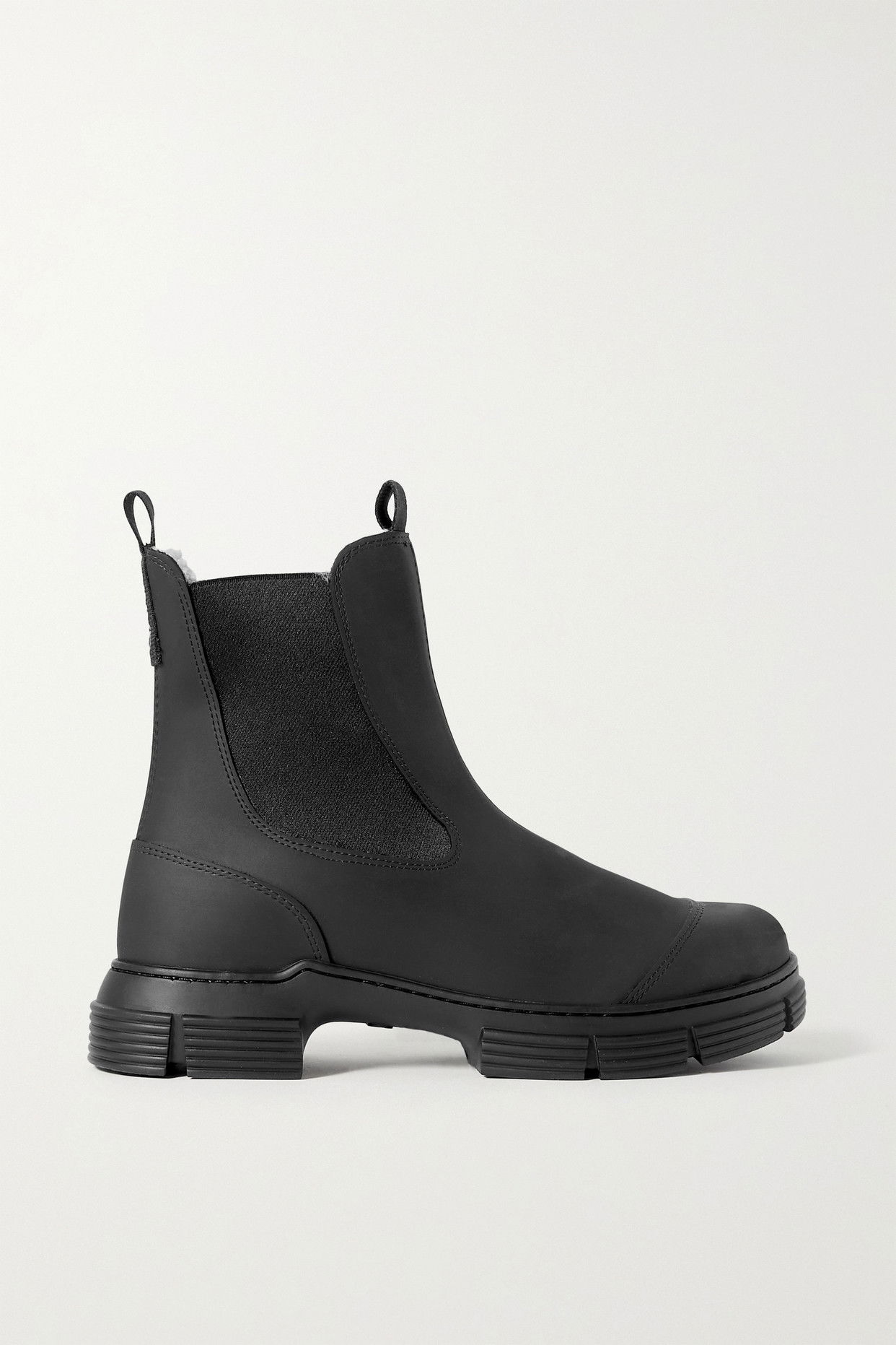 GANNI ShearlingLined Recycled Rubber Chelsea Boots in Black Endource