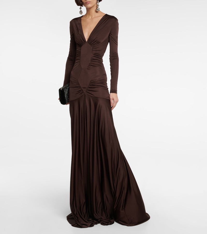 saint laurent jersey maxi dress Ruched Gown Crepe jersey