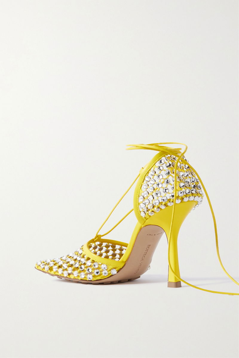 BOTTEGA VENETA Leather-Trimmed Crystal-Embellished Mesh Pumps