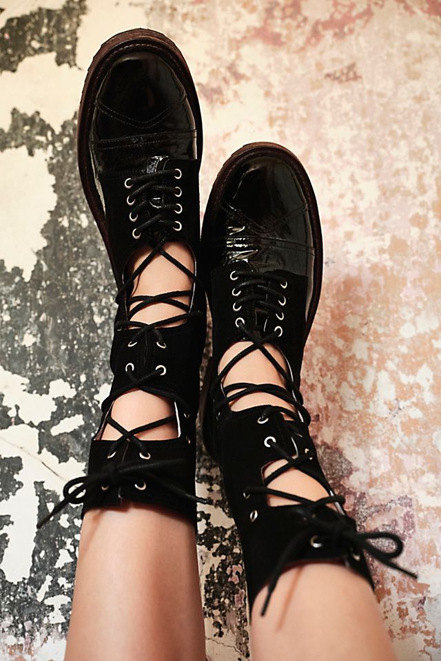 FREE PEOPLE FP Collection - Cut Away Lace Up Boots in Black | Endource