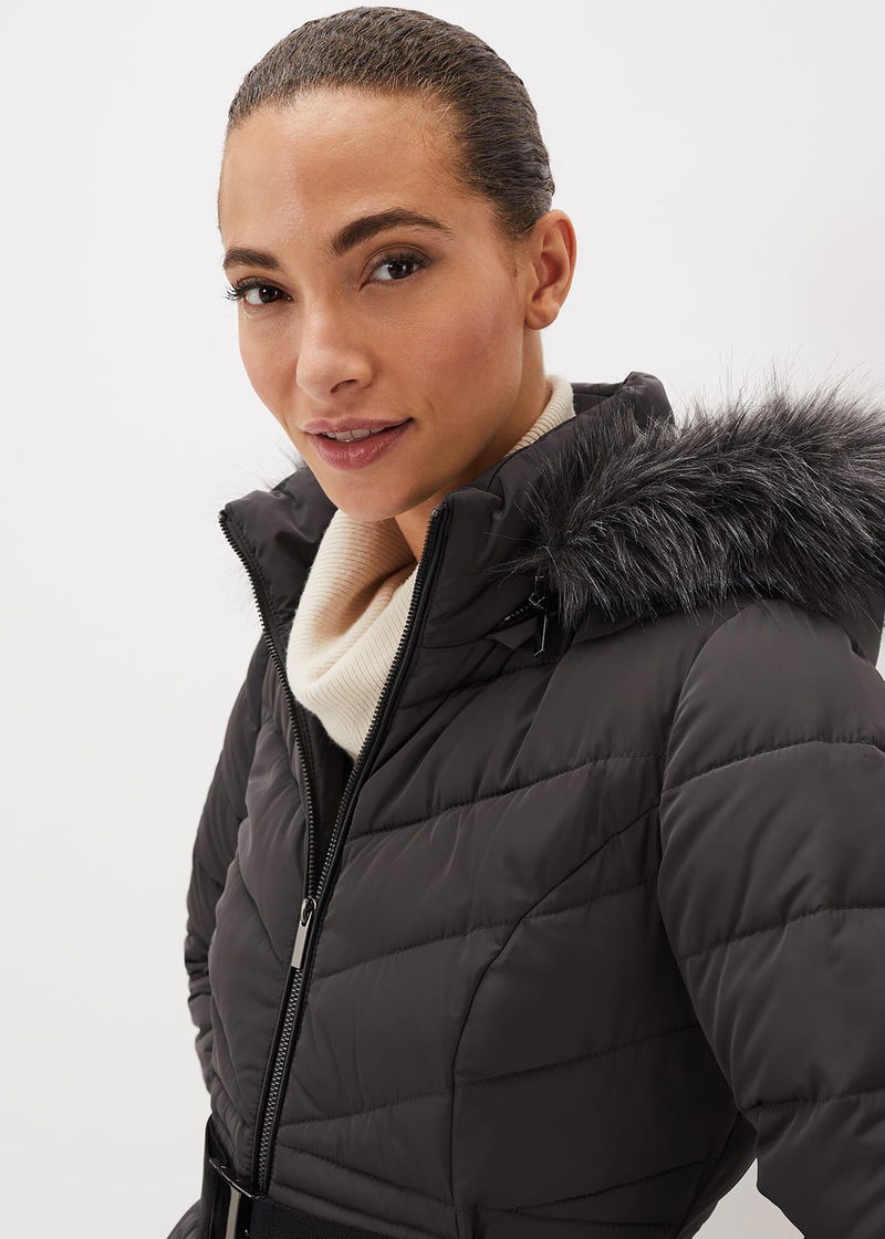 PHASE EIGHT Joanie Short Quilted Puffer Coat in Charcoal | Endource