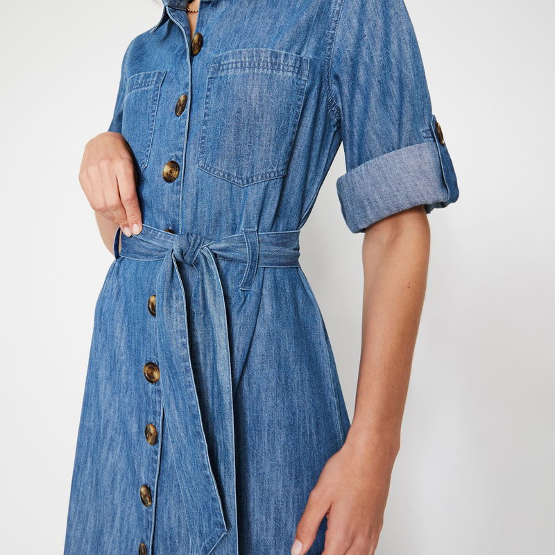 warehouse denim shirt dress Authentic Indigo Warehouse The Longline Denim Shirt Dress