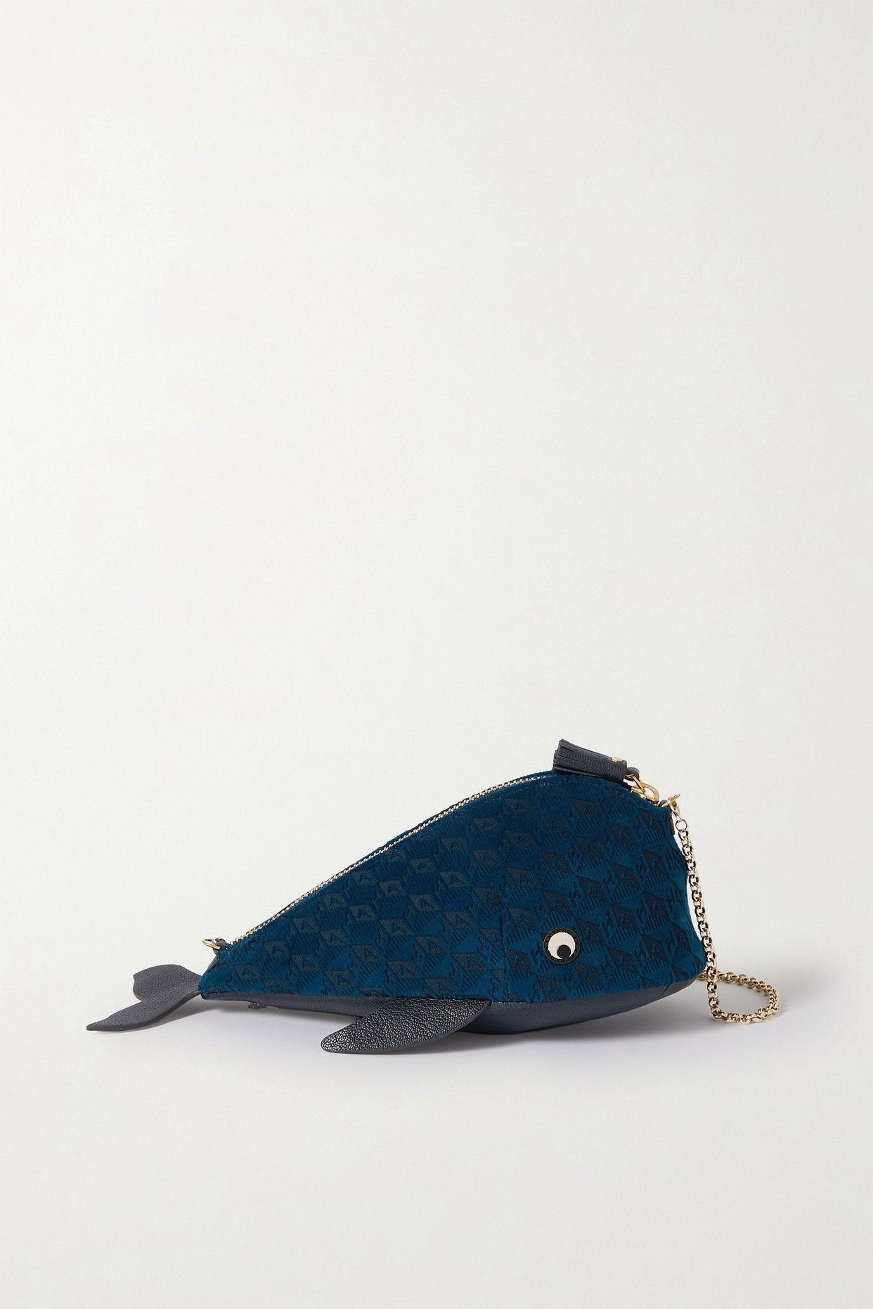 ANYA HINDMARCH Whale LeatherTrimmed VelvetJacquard Bag in Blue Endource