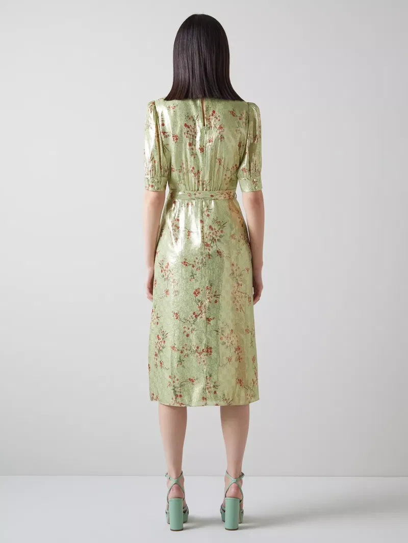 BENNETT Finch Metallic Cherry Blossom Silk Blend Dress endource