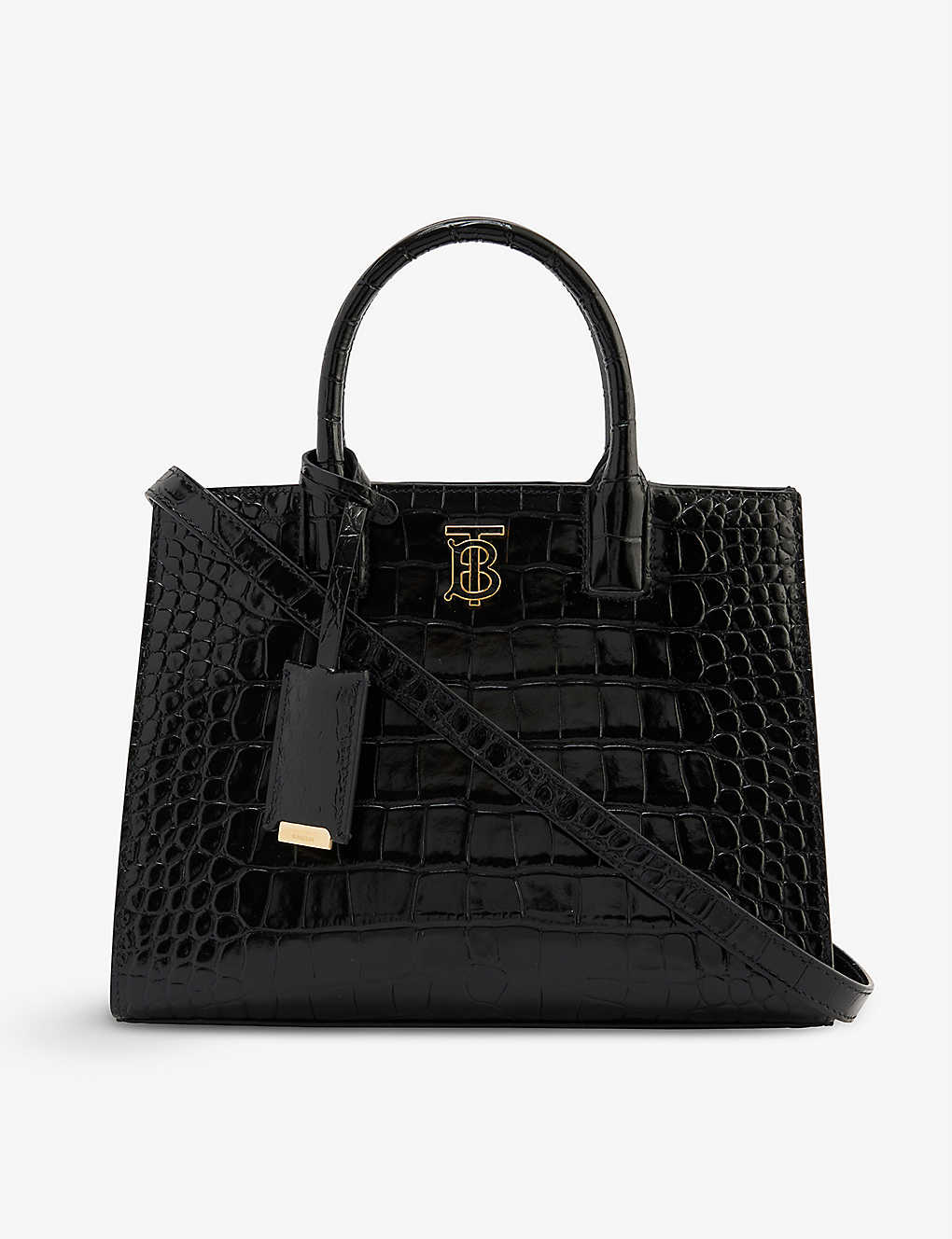 Crocodile Embossed Leather Top Handle Bag