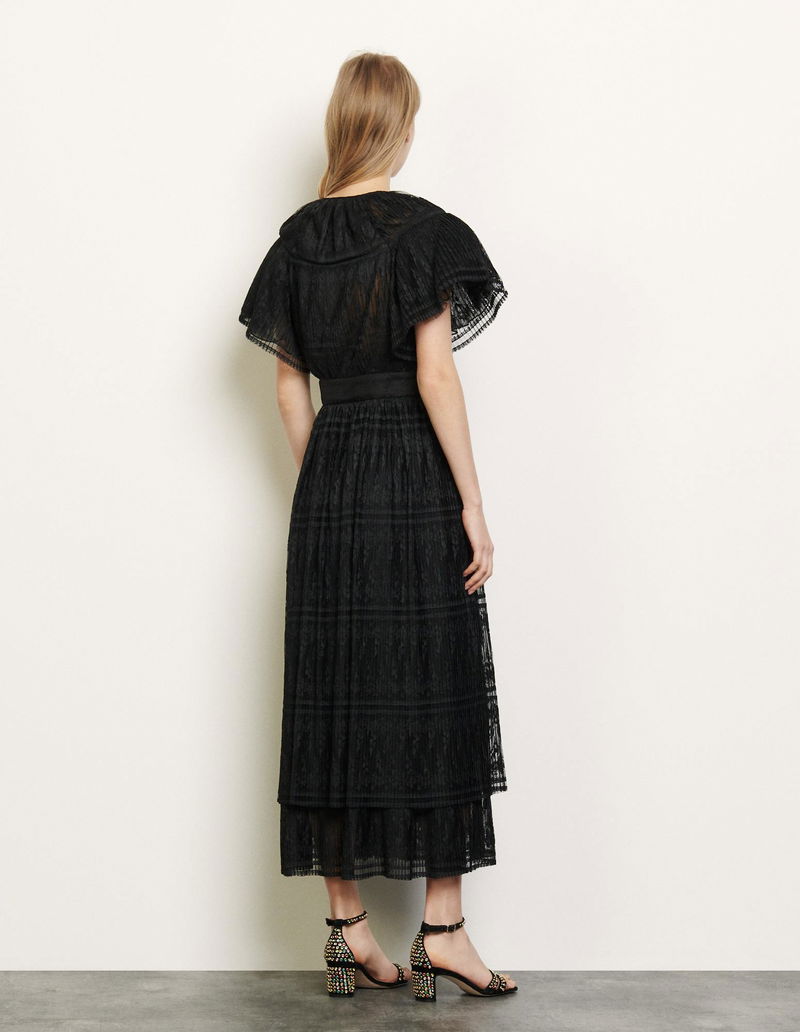 SANDRO Long Pleated Lace Dress | endource