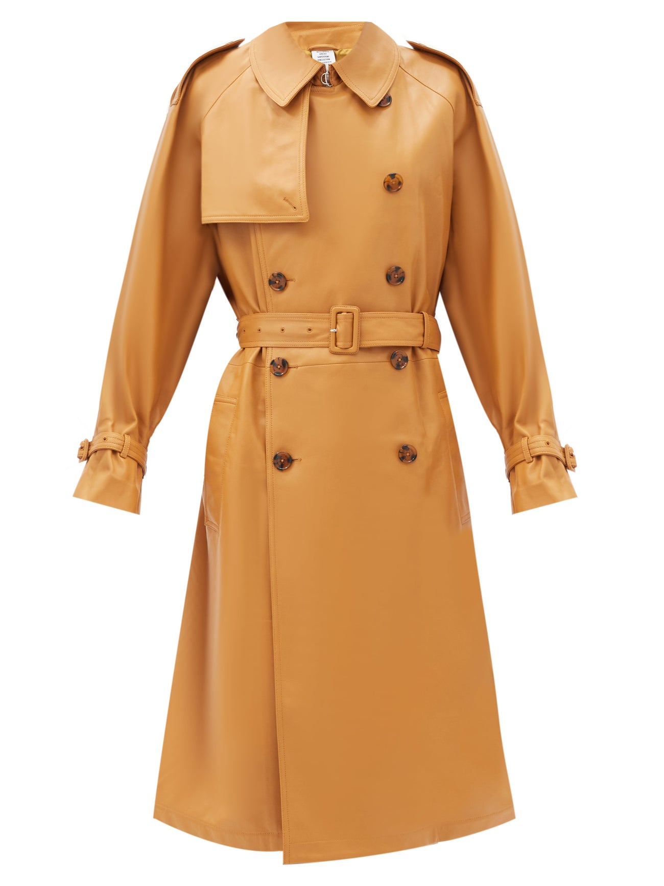 Vetements Double-Breasted Leather Trench Coat in Light brown