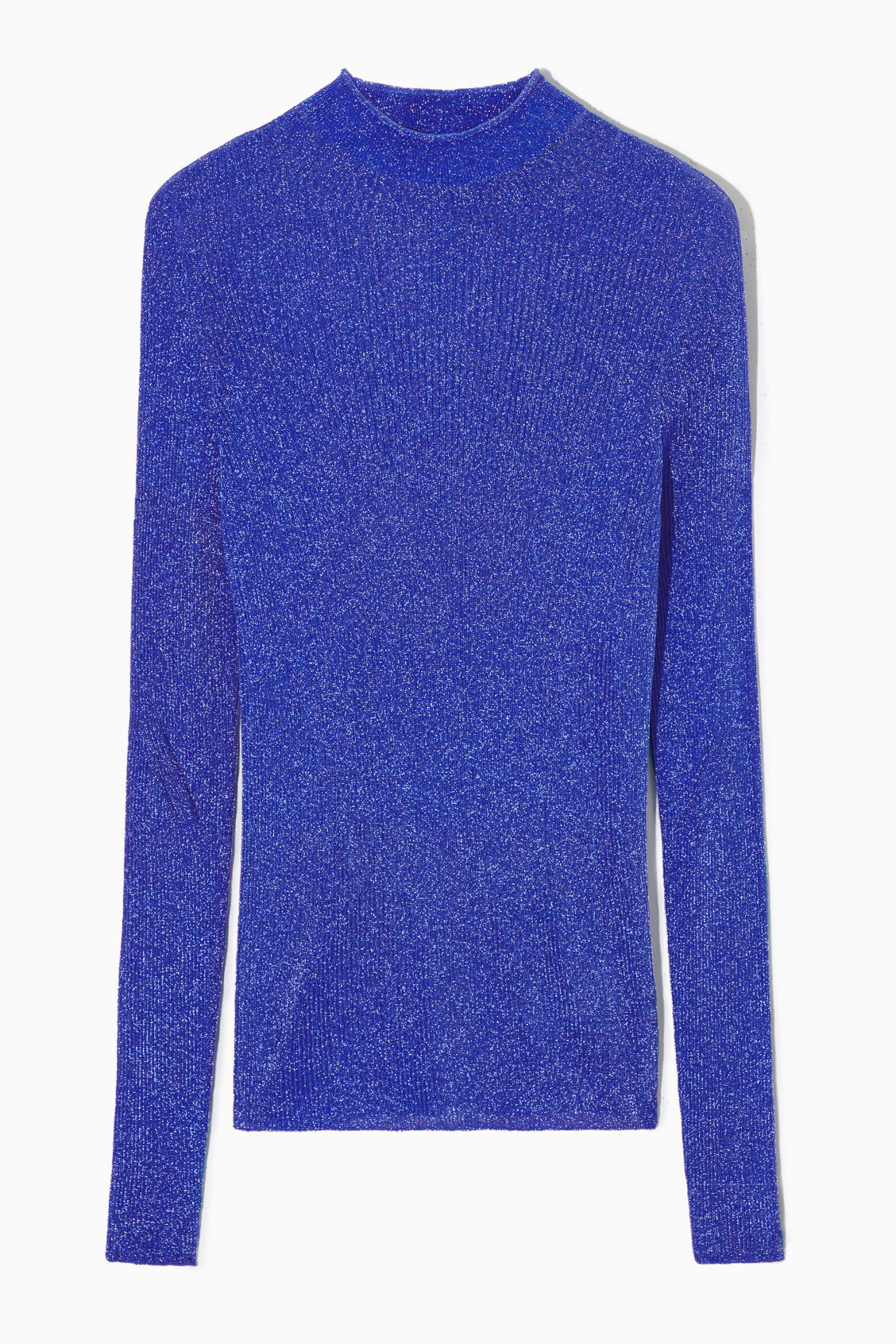 Blue Ribbed Knit Top with Scalloped Neck main image 1