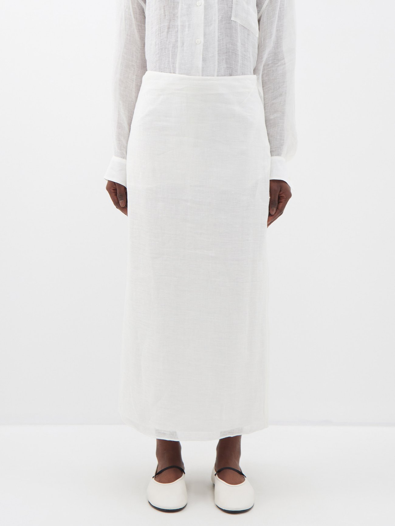 white linen maxi skirt