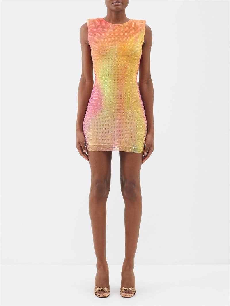 SELF-PORTRAIT Ruched crystal-embellished stretch-mesh mini dress