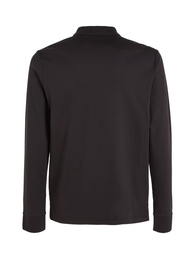 Calvin Klein Slim Fit Plain Embroidered Logo Long Sleeve Polo Shirt, Black  at John Lewis & Partners