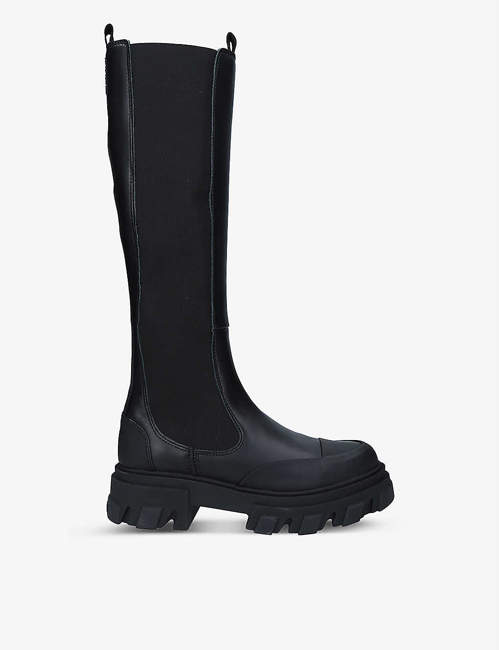 GANNI Knee-High Leather Chelsea Boots in BLACK | endource