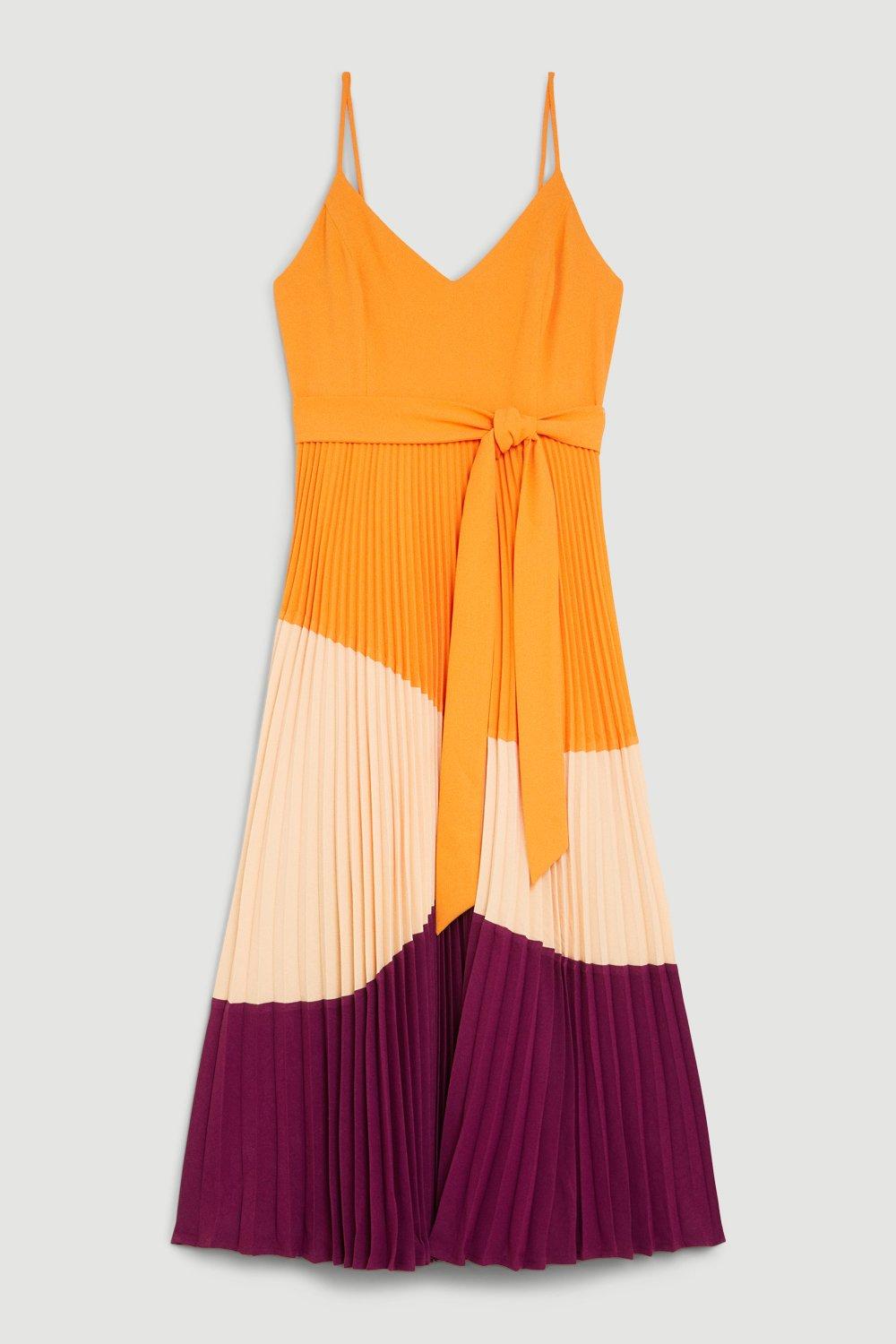 karen millen orange pleated dress Coral Soft Pleated Woven Kimono Sleeve Maxi Dress