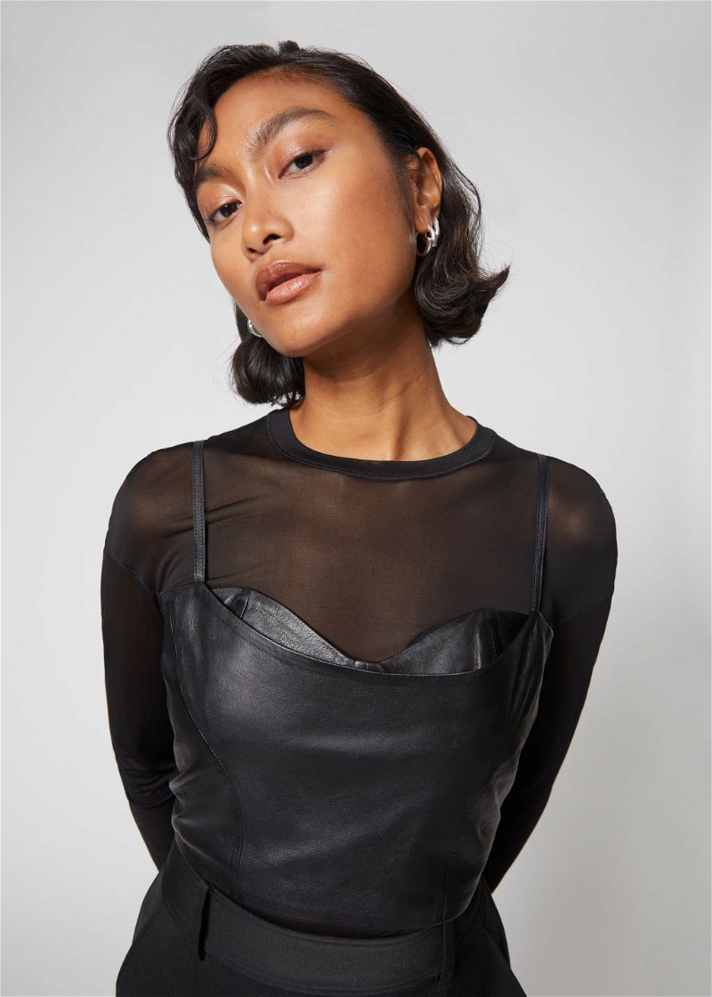  OTHER STORIES Fitted Leather Bustier Top in Black