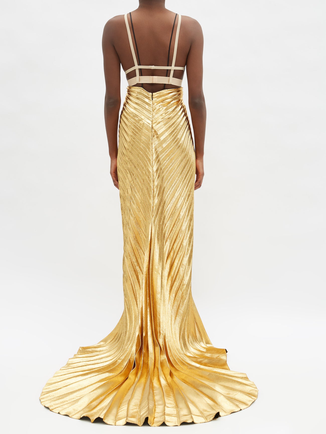 gucci gold lame dress GUCCI Pleated Silk-Cady And Lamé Gown
