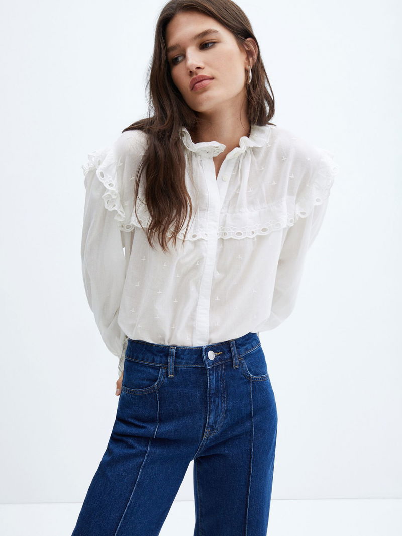 MANGO Vera Embroidered Blouse in White