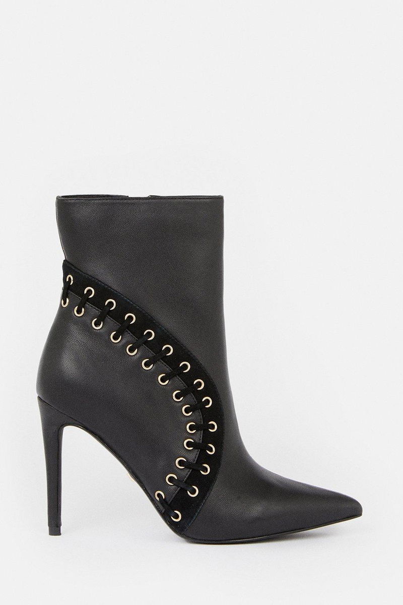 KAREN MILLEN Leather And Suede Eyelet Heeled Boot endource