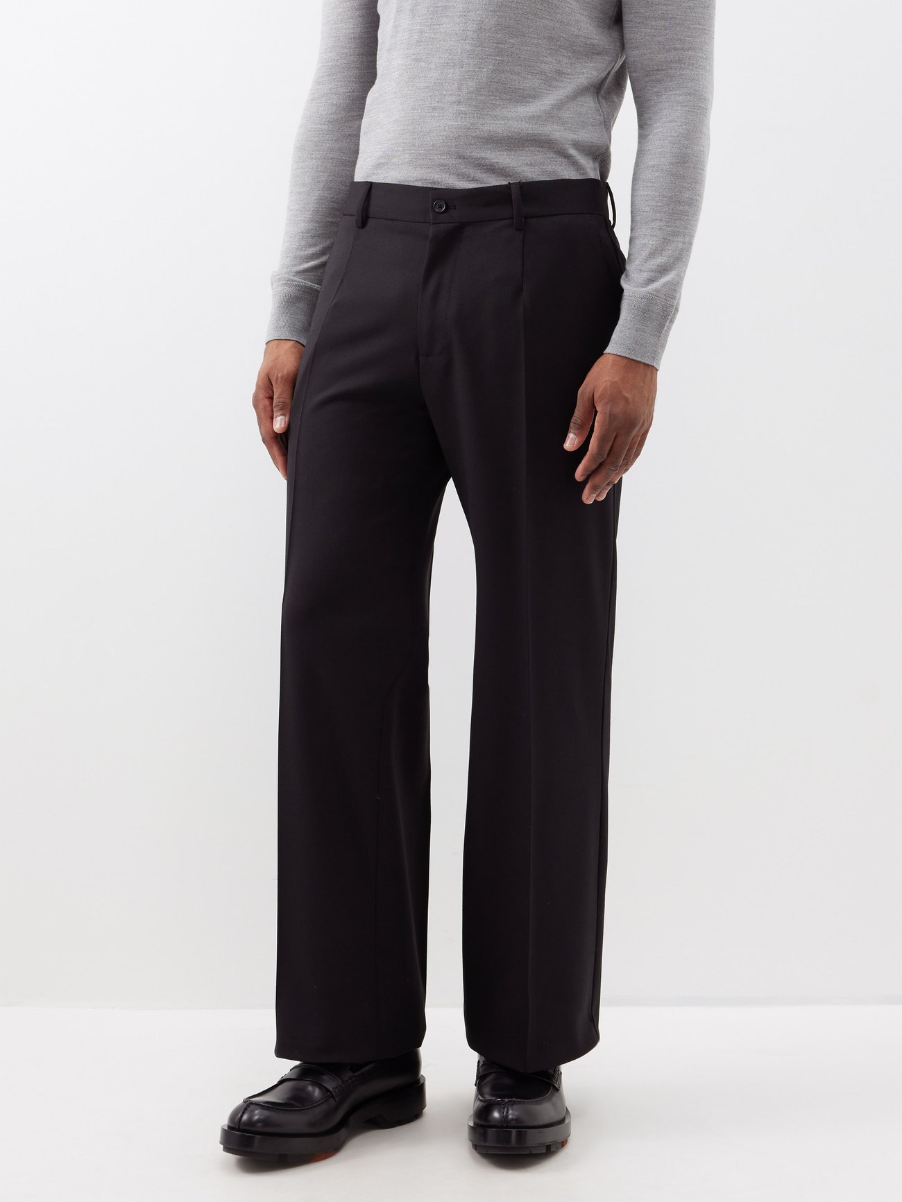 John Lewis Plain Wool Blend Wide Leg Trousers, Navy at John Lewis & Partners