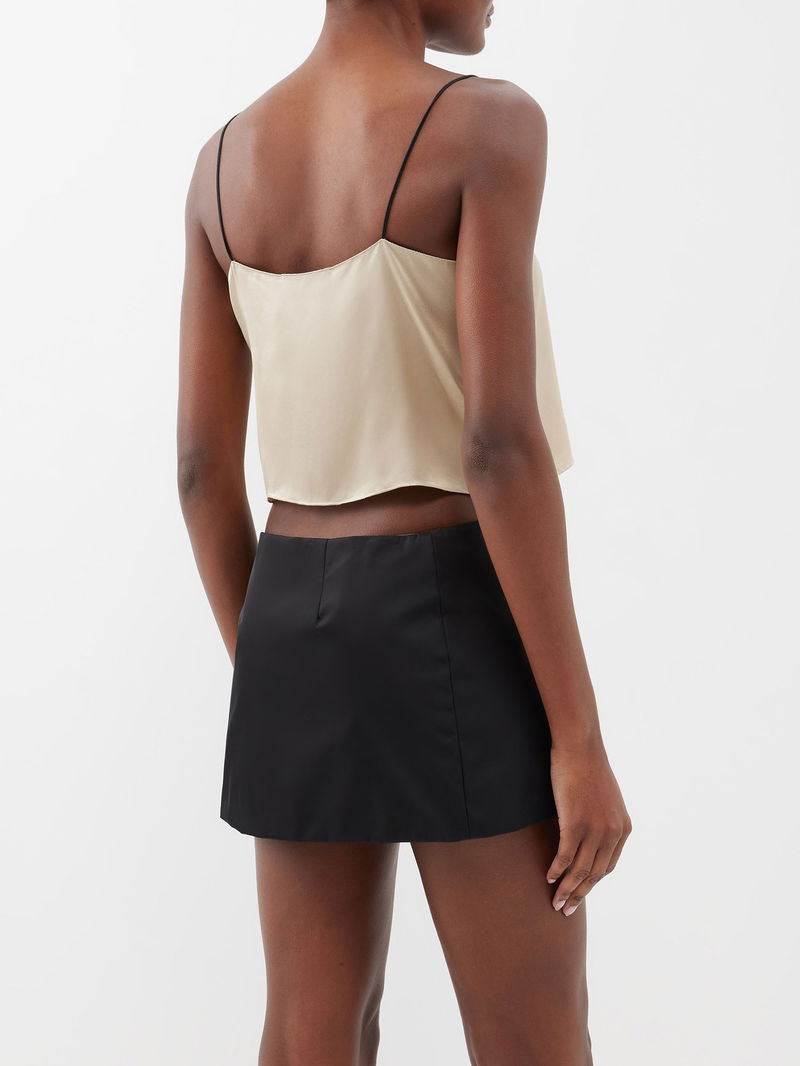 Beige Triangle logo-insert silk-satin crop top, Prada