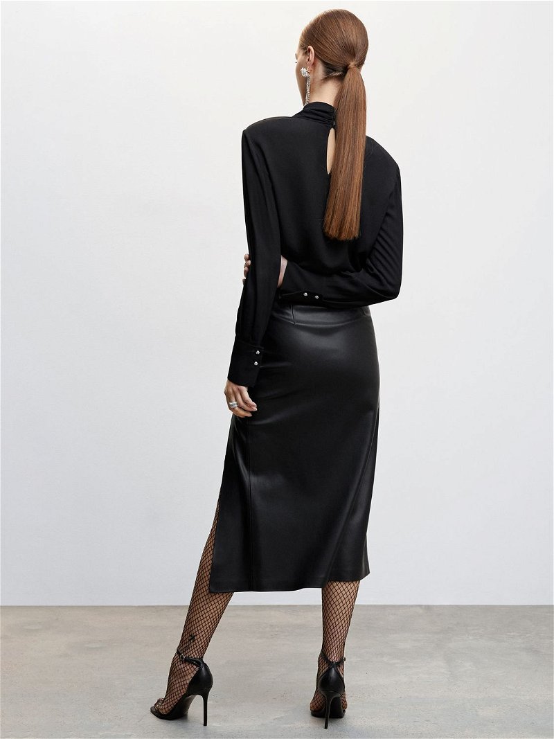 Gigi Faux Leather Midi Skirt Black