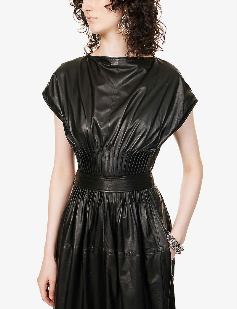 PROENZA SCHOULER Boat-Neck Belted Leather Midi Dress | endource