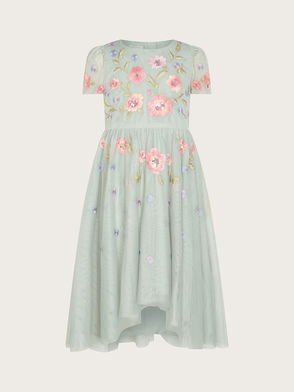 Embroidered Twirly Dress - Ivory Rainbow