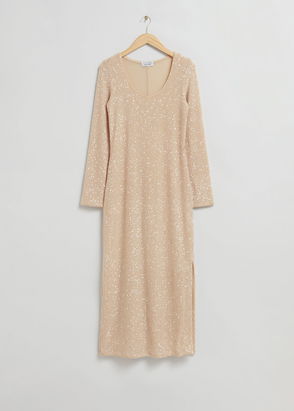 Rib glitter dress - Beige - Women - Gina Tricot