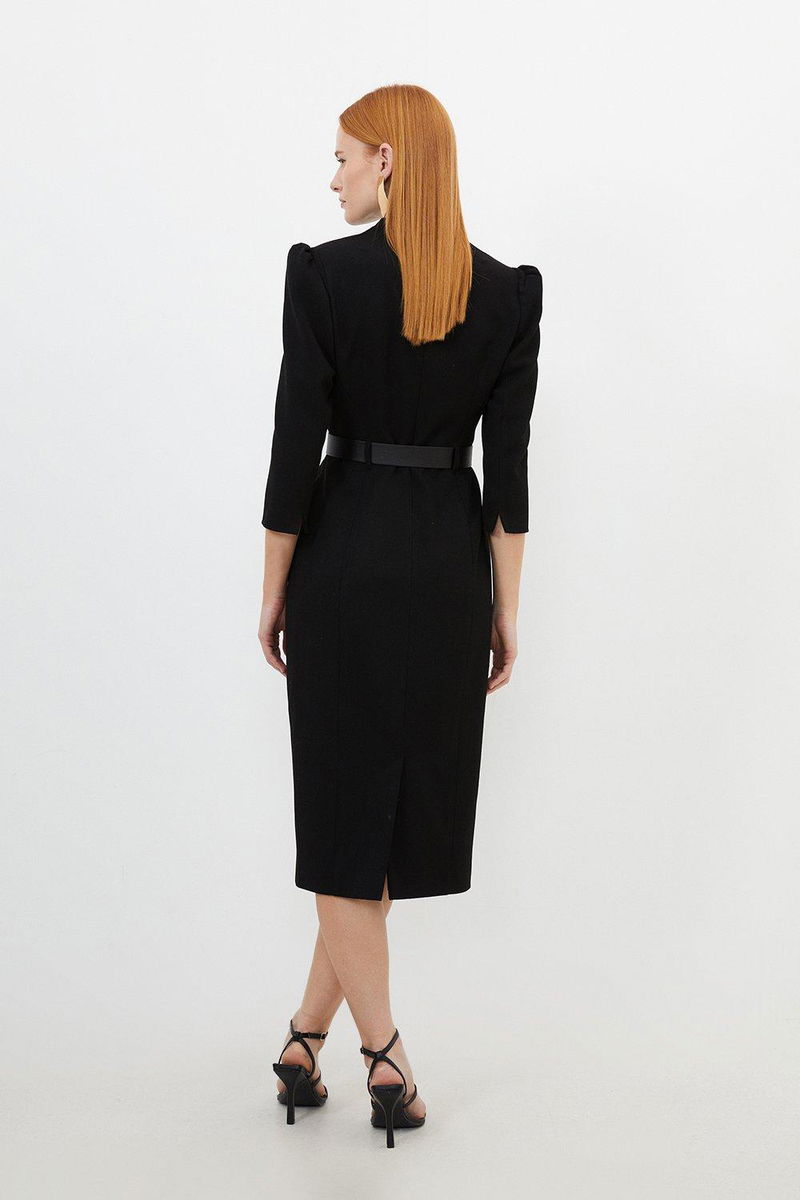 KAREN MILLEN Petite Tailored Structured Crepe Belted Pencil Dress