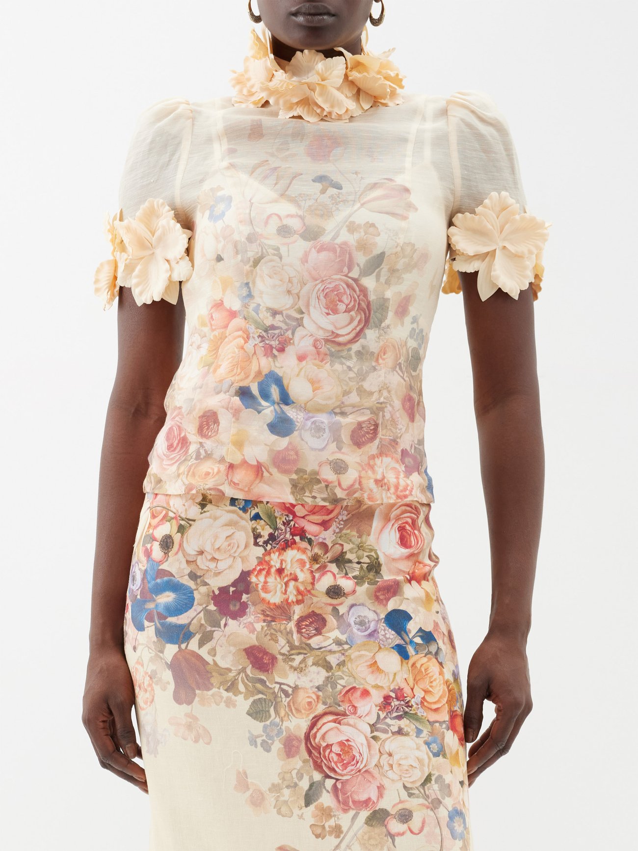 ZIMMERMANN Floral Linen-Blend Organdy Top | endource