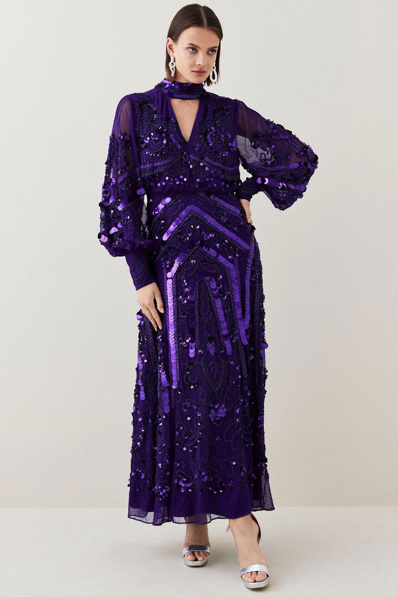 KAREN MILLEN Sequin And Embroidered Maxi Dress | endource