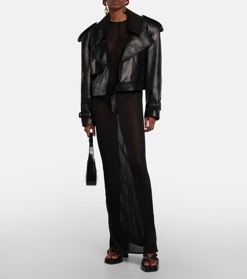 SR DRESS LEATHER COAT (BLACK) sheer（Christ // Leather Shearling  