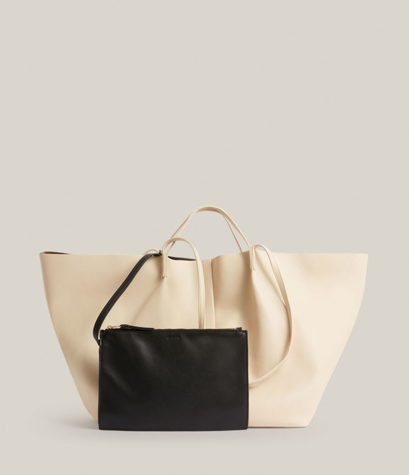 East West large leather tote