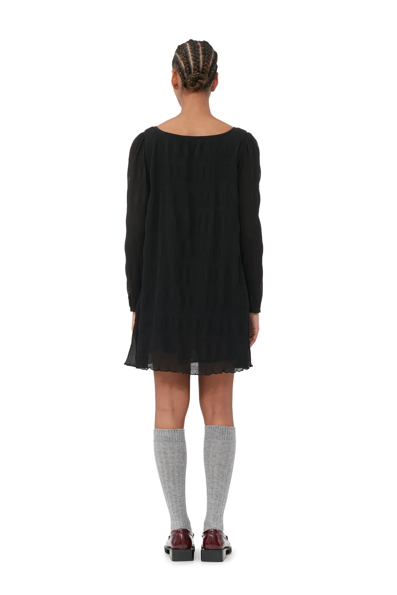ganni pleated georgette mini dress Almond Milk Leopard Pleated Georgette V-neck Flounce Mini Dress
