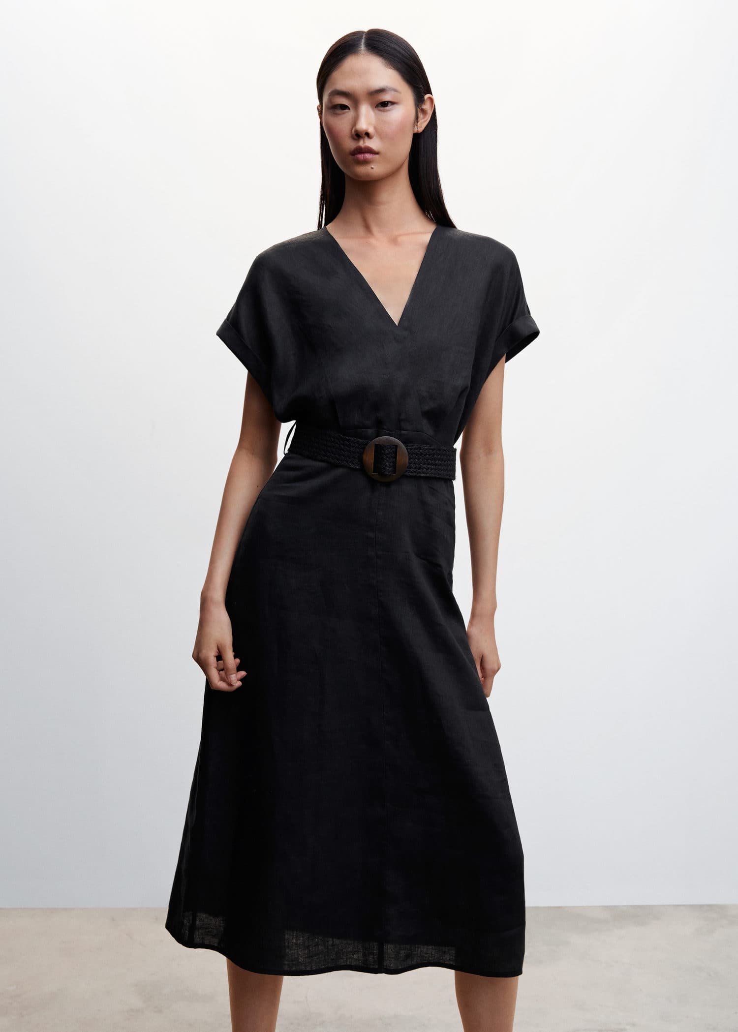 mango belt linen dress MANGO - Linen midi-dress with belt Ecru
