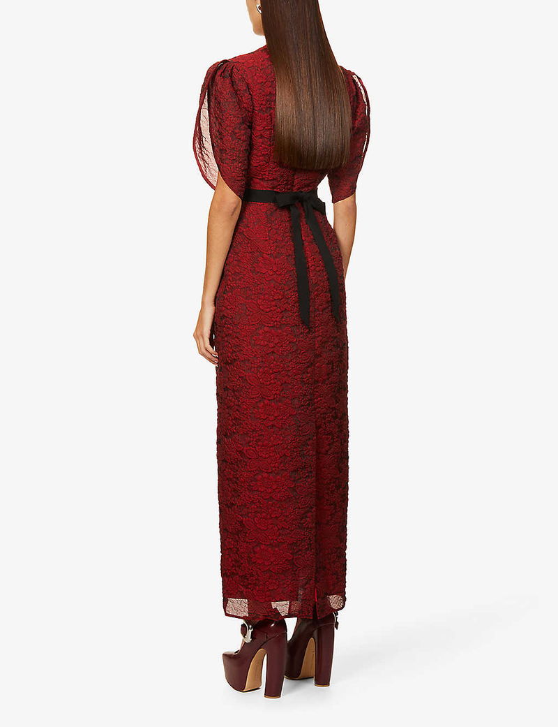 ERDEM Asteria Floral-Embossed Woven Maxi Dress | endource
