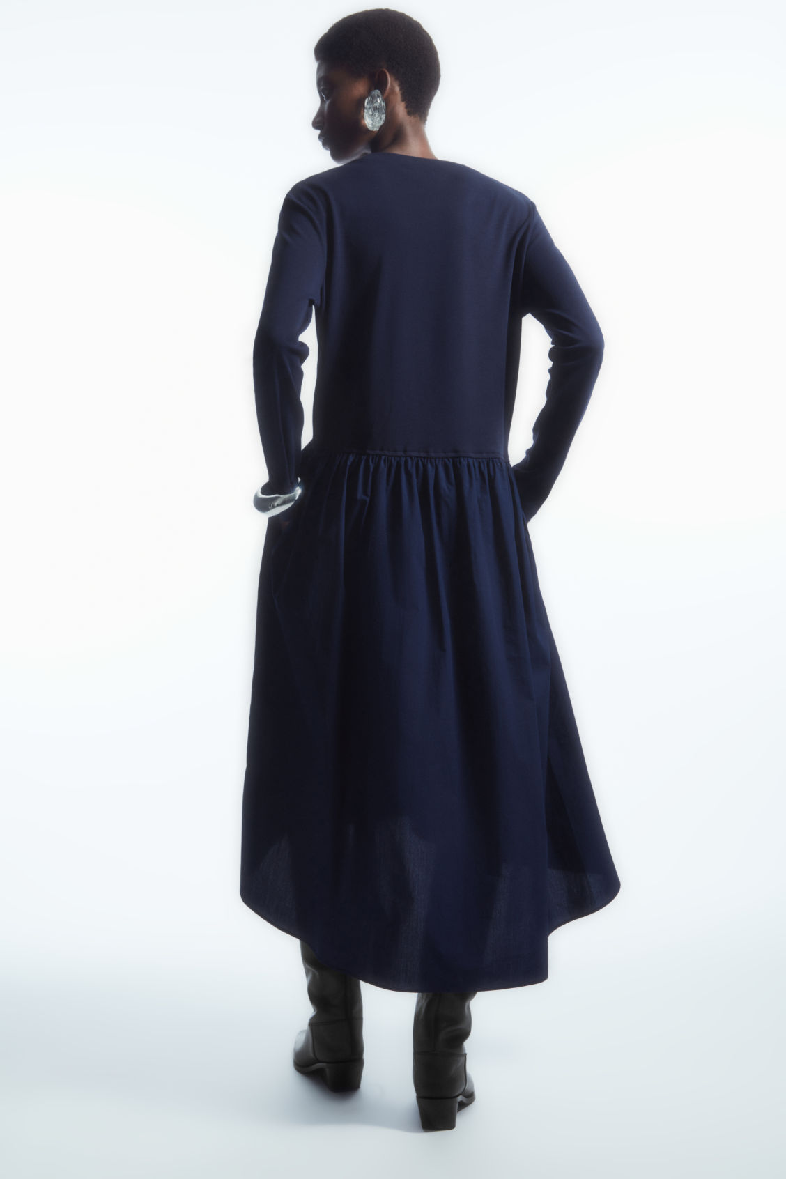asymmetric gathered midi dress cos COS Asymmetric Gathered-Waist Midi Dress