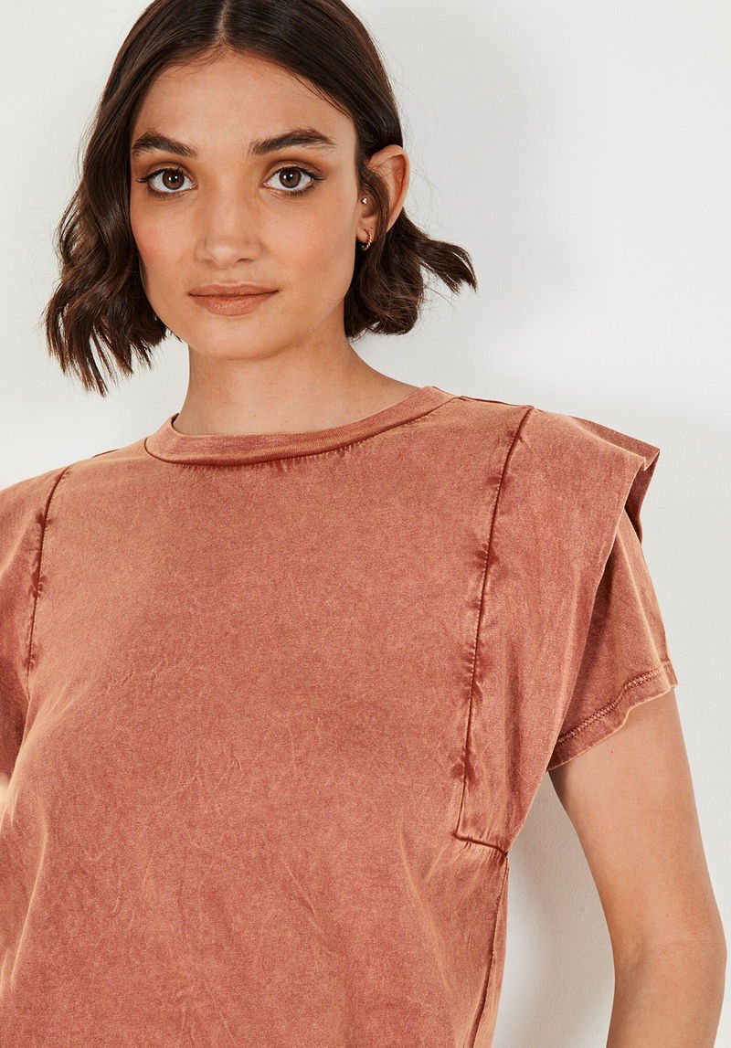 HUSH Edie Detailed T-Shirt in Brick Brown