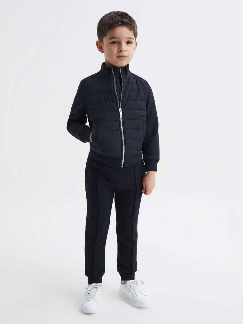 REISS Flintoff Quilted Hybrid Jacket in Navy Endource