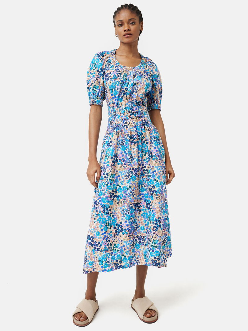 jigsaw cotton floral belted dress New Jigsaw Dress US 6 Womens Beige Maxi Sheer Crinkle Floral Pedal