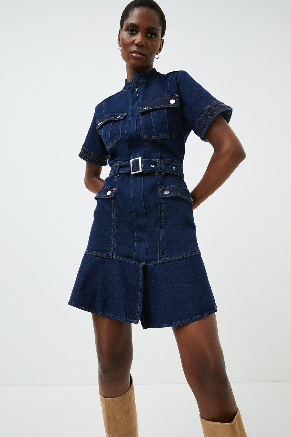 white christmas dresses Denim Layered Ruffled Strapless Short Dress