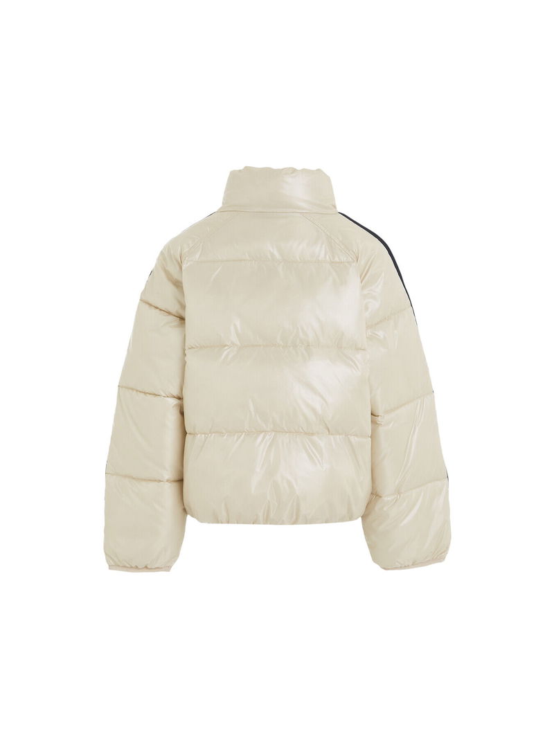 Global Stripe Down Puffer Coat In Beige