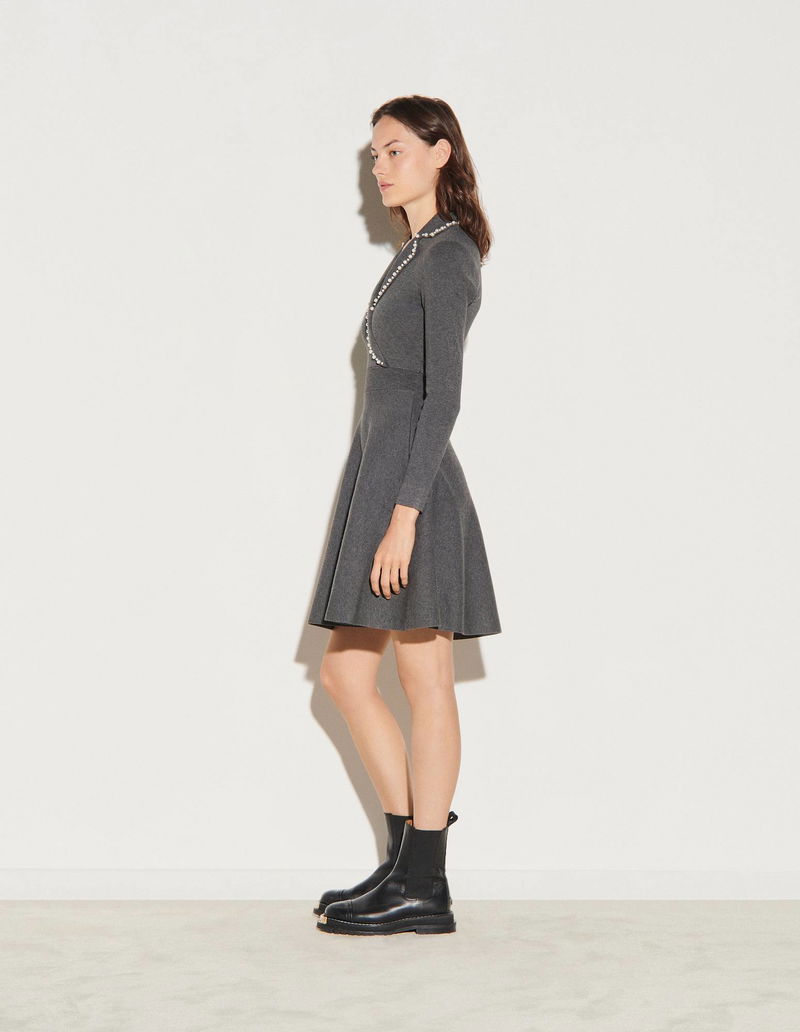 sandro grey dress SANDRO Short wool drop waist dress grey with