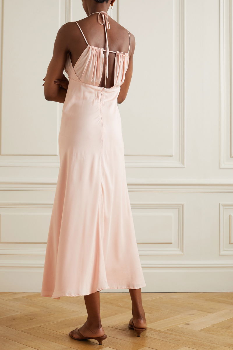 TOTEME Gathered Woven Halterneck Maxi Dress | endource TOTEME Gathered Woven Halterneck Maxi Dress | endource