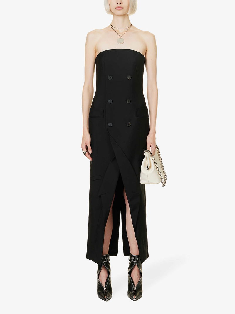 Black Strapless tailored wool jumpsuit, Alexander McQueen