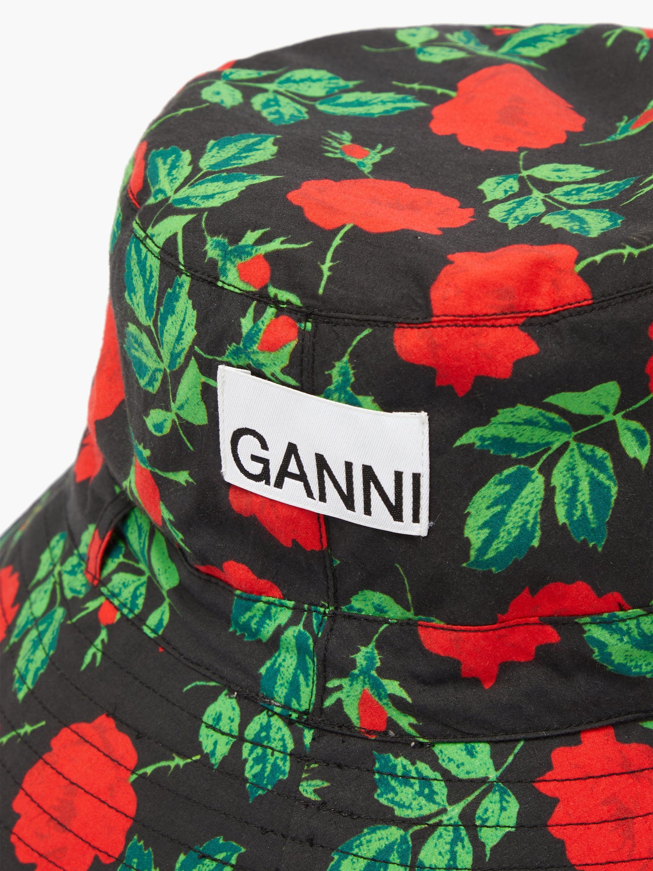 Ganni Bucket Hat XS/S Printed Cotton Poplin Bucket in Green Floral Canvas Summer Ganni Washed Organic Cotton Canvas Bucket Hat (Women  main image 3