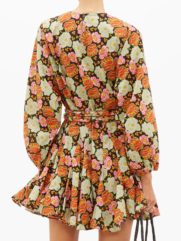 RHODE Ella Floral-Print Cotton Mini Dress in Red | endource