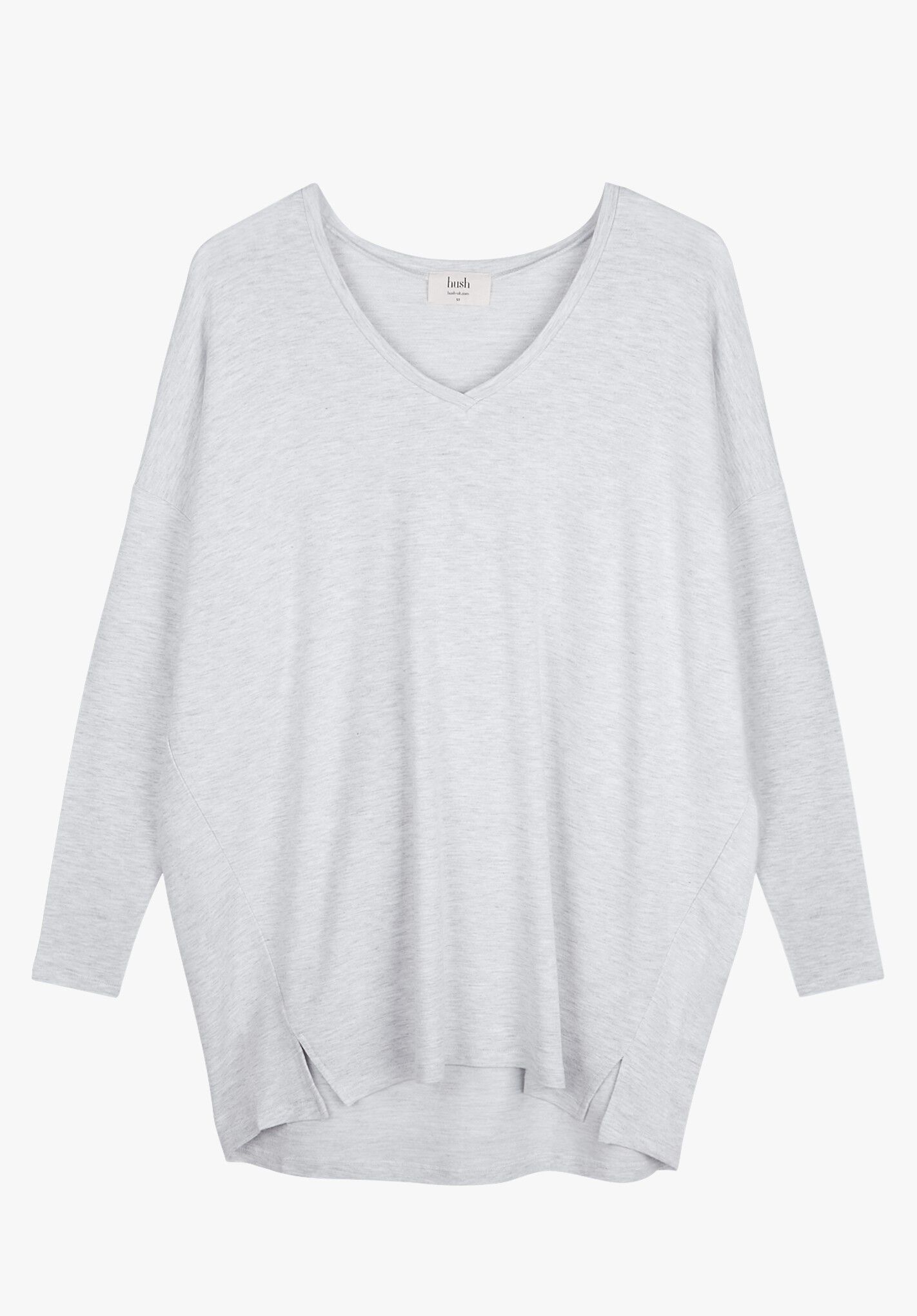 HUSH V Neck Jersey Top in Pale Grey Marl | Endource